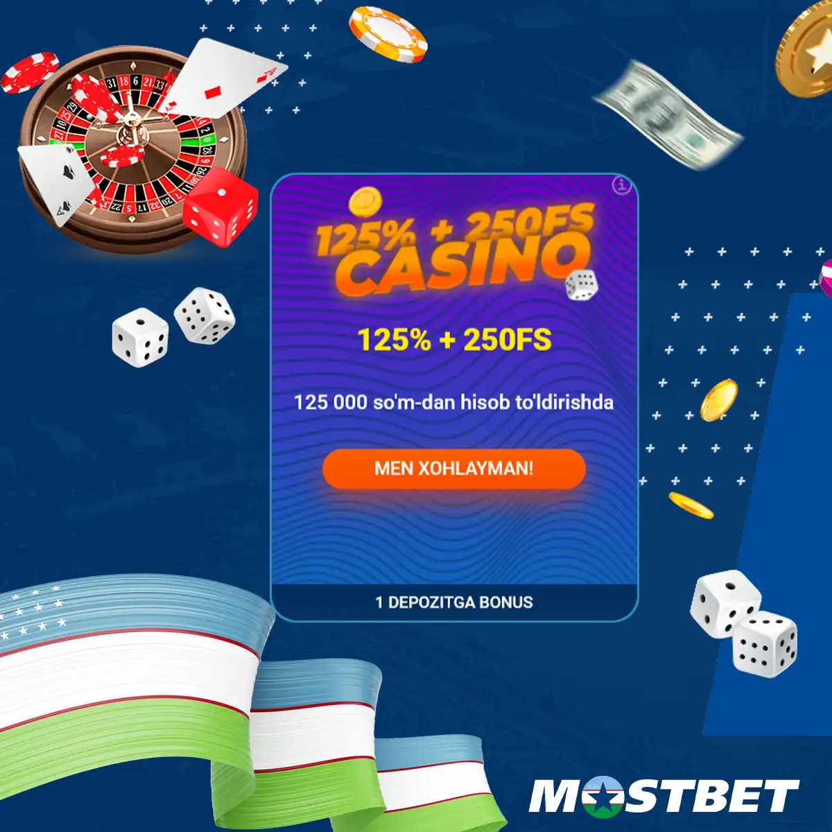 Mostbet presents a 125% welcome bonus for the casino